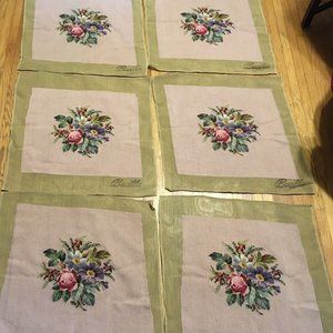 6 pieces new completed needlepoint seat / cushion covers, 22”x22”